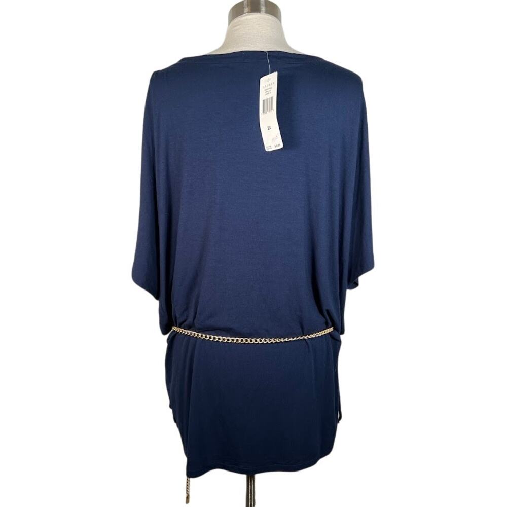 NEW! LAUREN Ralph Lauren Tunic Top 2X Lighthouse Navy w/ Gold Tone Belt $95 - Picture 2 of 8
